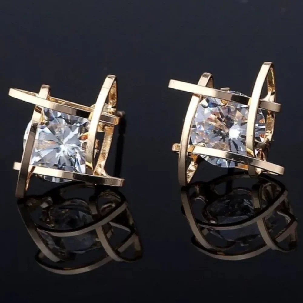 NEW Round Solitaire Caged Diamond Stud Earrings